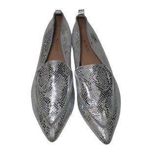 Kaanas Genuine Leather Munich Pointy Snake Flats Metallic Silver 6 NWT NEW